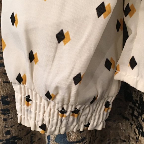 Retro 70s Mock Neck Diamond Print Secretary Blouse - Picture 8 of 16